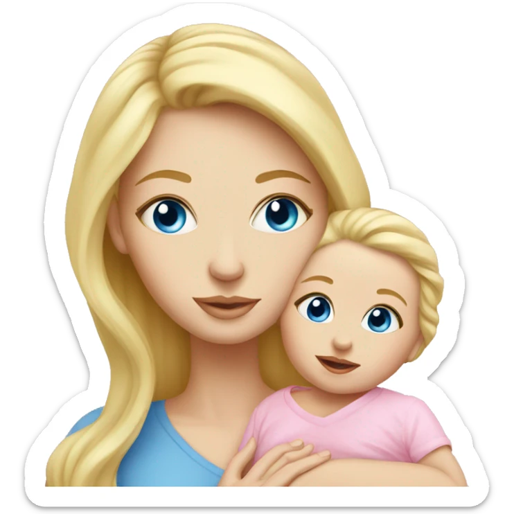 blue eyed blonde mom and newborn girl realistic pink sticker