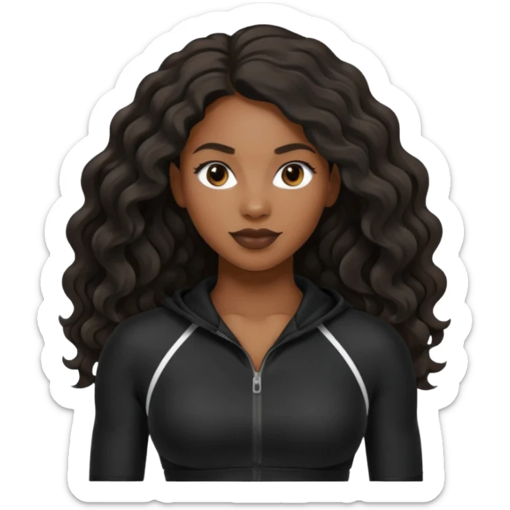 Femme noire avec cheveux longs ondulés qui fait du sport en tenue noire sticker