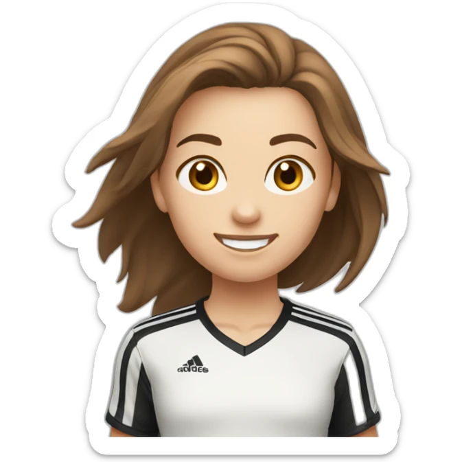 Caucasian girl with brown long hair running with a soccer ball wearing White short and black shorts sticker