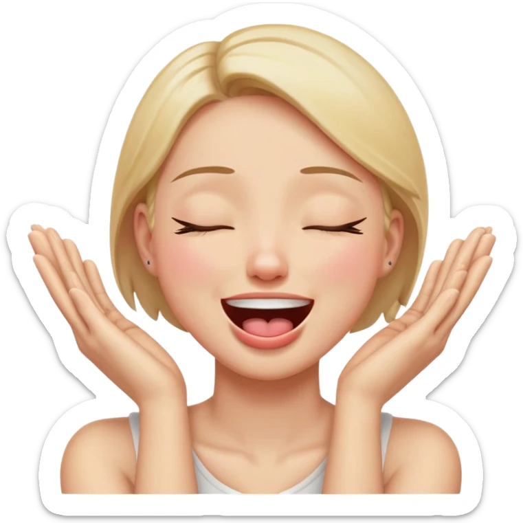 person arms crossed hands holding neck eyes closed/tongue out/laughing crying/ add ur own twist to it sticker