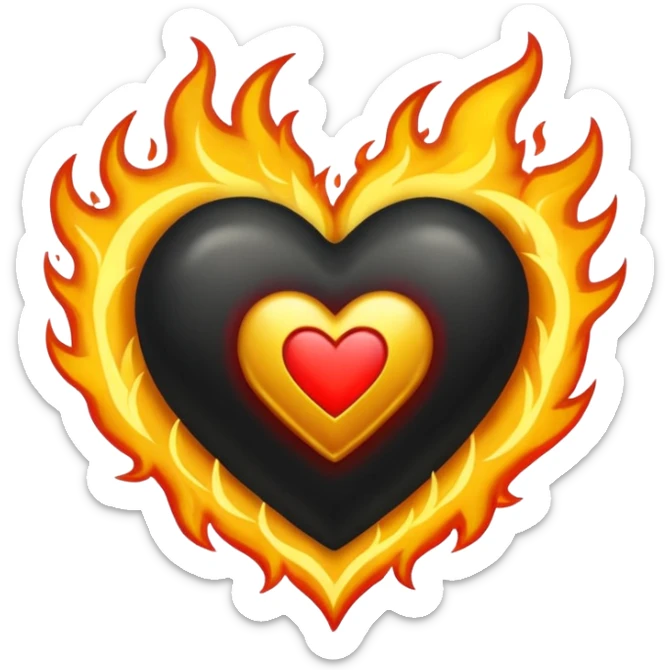 Corazón negro agrietado y sanado con oro envuelto en fuego dorado  sticker