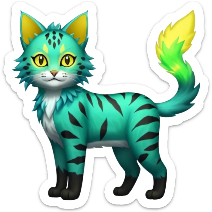 Green-Yellow Electrike-Lucretia-Luxray-Sprigatito-Bobcat-Amaura-Aurorus-Shiny-glorp-cat-fusion (full body) sticker