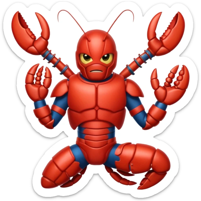 a lobster dressed as a superhero 🦞in the style of this lobster emoji sticker