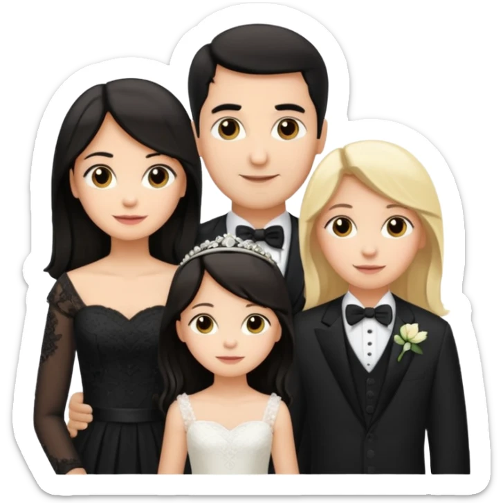 Familia : Novio pelo oscuro, Novia pelo oscuro, hija mayor pelo mono , hija menor pelo oscuro. sticker