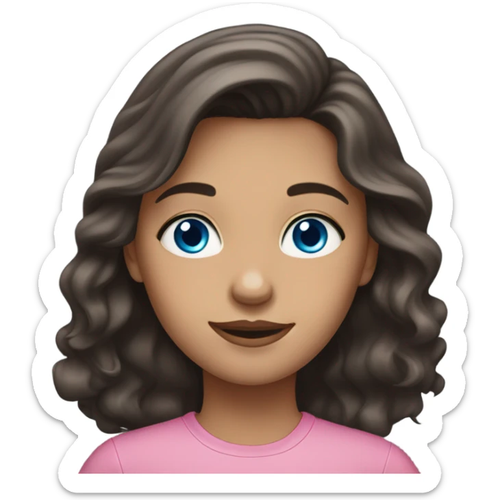 Girl with long dark brown hair and blue eyes blue eyes wavy hair and pink shirt sticker