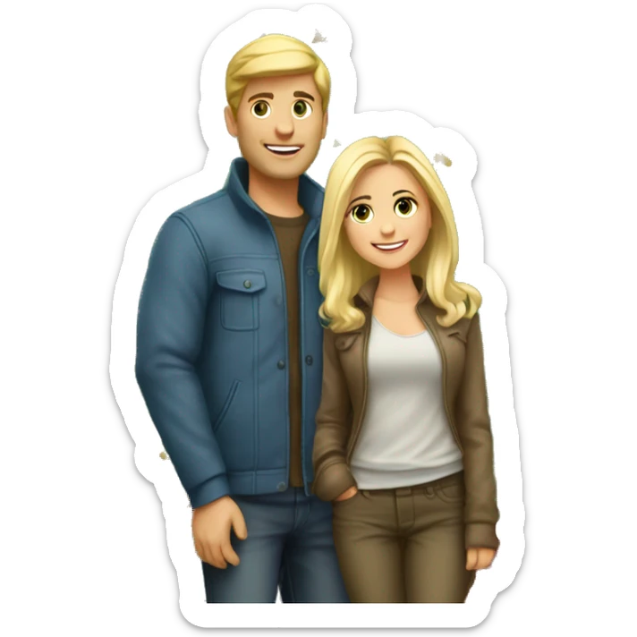 cozy couple by christmas tree have the girl have blonde hair sticker