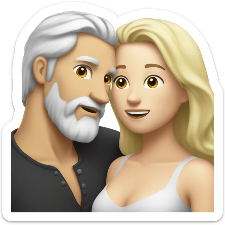 White Man, white skin, short black hair, long beard, hugging a white woman, blonde hair  sticker