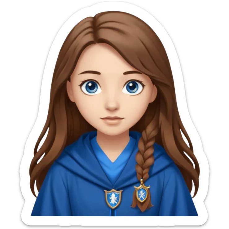 gorgeous Girl with light skin, blue eyes, long brown hair, wears a ravenclaw robes  sticker