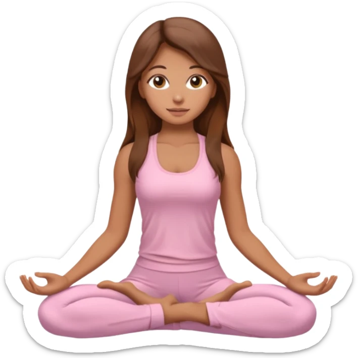 yoga girl with long brown hair light brown eyes in light pink outfit sticker