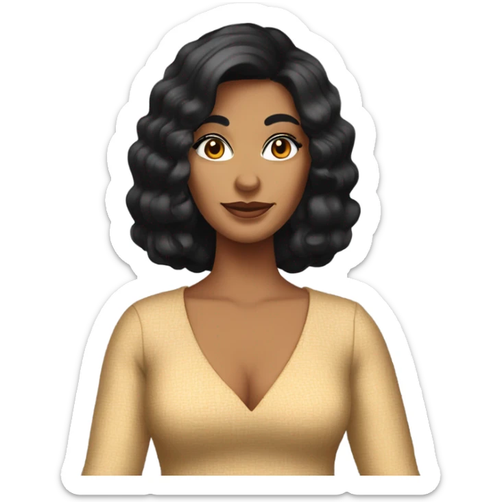 Tanned woman with black hair dressed in 1970s hair, makeup, and attire  sticker