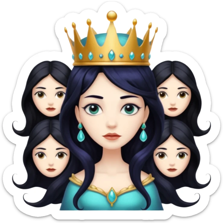 beautiful queen hydra sea witch with seven heads and a crown on the main head sticker