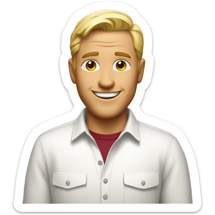 face of a white bold man who smiles. You can see a part of the wine-color shirt he is wear sticker