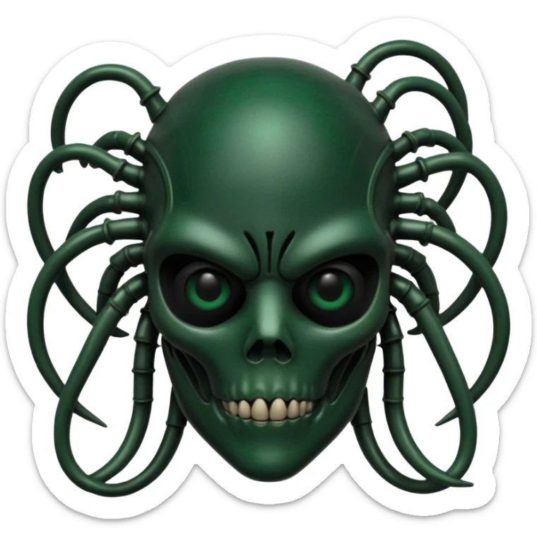 HR giger, wires, dark green, black flesh, head. dark black bones and skin sticker