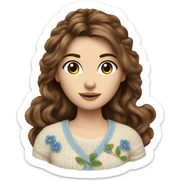 beautiful finnish brown hair woman with blue eyes knitting floral  sticker