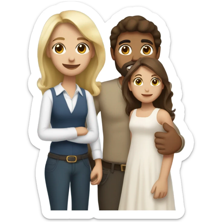 Puerto rican beard short brown hair  husband with blond long hair wife and brown long hair daughter Family  sticker
