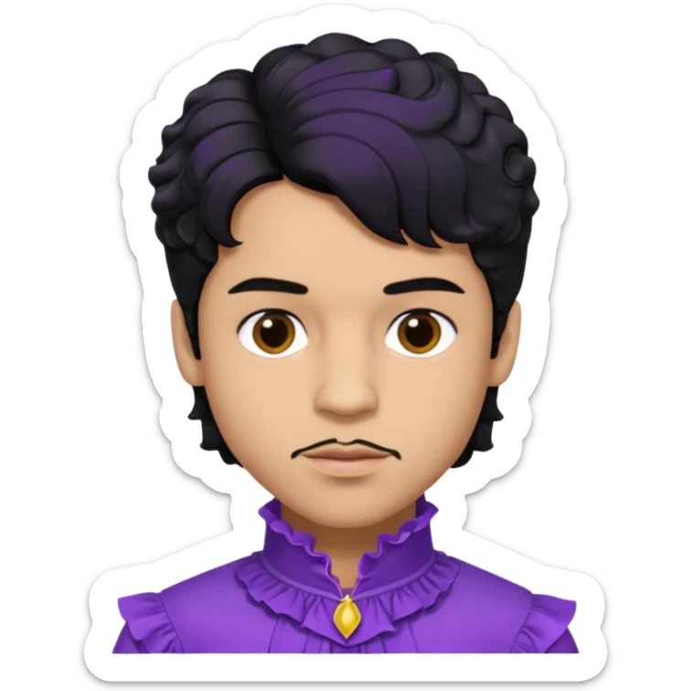 Prince Rogers Nelson olive skin, black hair, brown eyes, purple outfit sticker