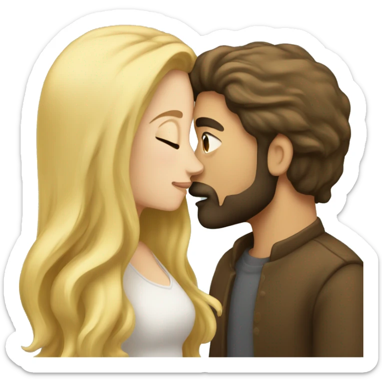 Brunette guy with beard kissing blond girl with long hair sticker
