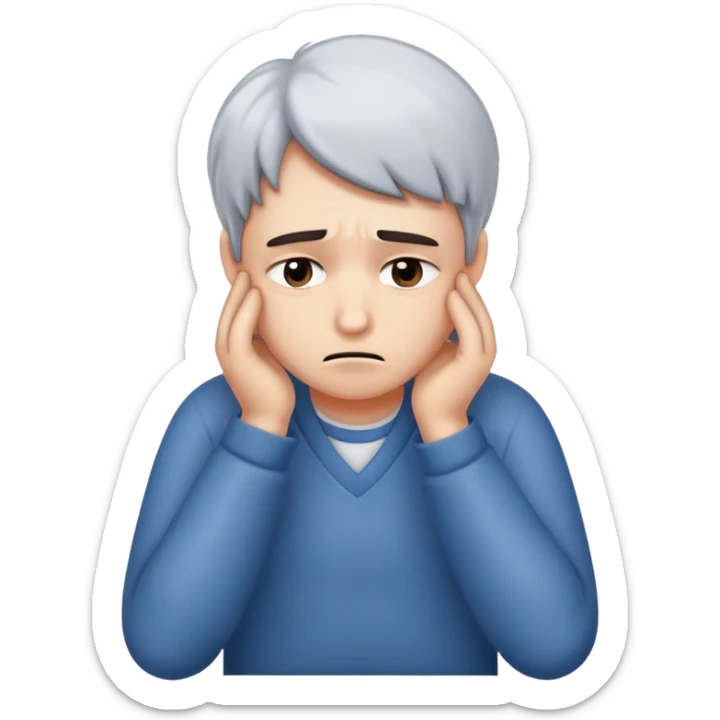 A very sad person who is being asked to do some extra work, he is not willing to do it but will eventually agree sticker