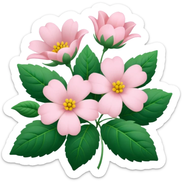 Aesthetic flowers and plants growing from the ground in colours of soft pink matching the deep green leaves (to describe/match with the word flourish) sticker