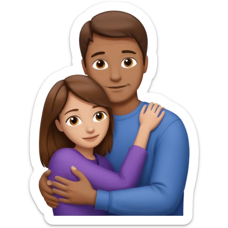 Hug; woman, brown hair, 25 years old; man, 50 years old sticker