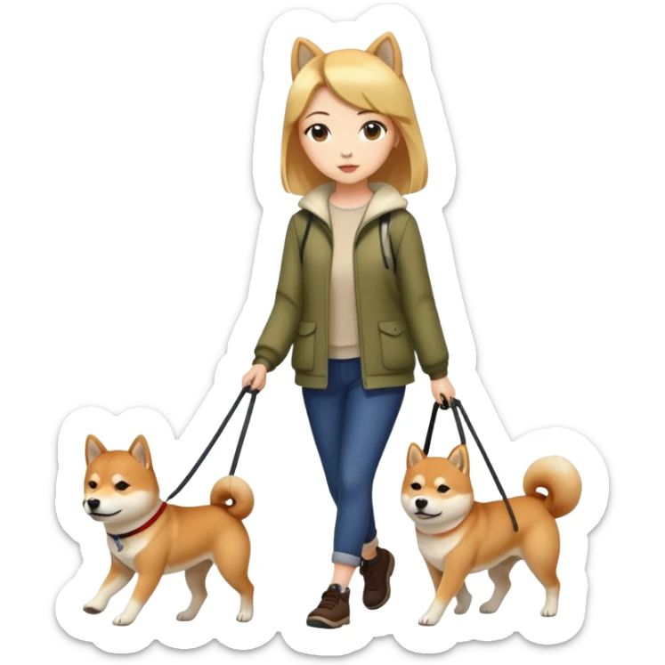 Beautiful girl with fair skin walks Shiba Inu sticker