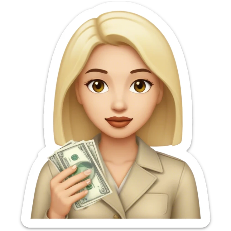 realistic portrait of woman with money sticker