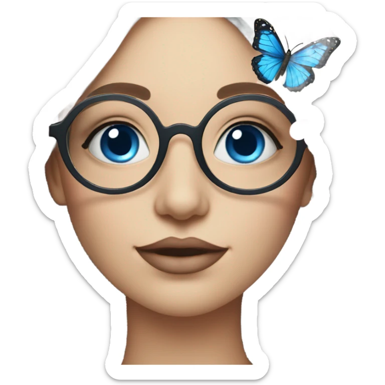 Gorgeous pastel lady with flowers and butterflies with blue eyes and glasses  sticker