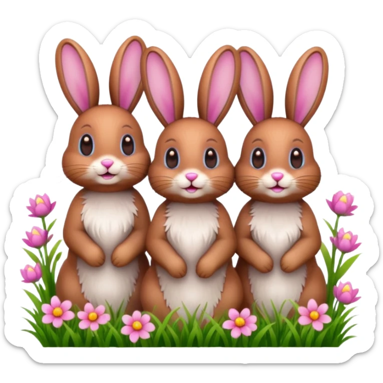 3 Bunny's standing in grass field with flowers happy looking foward sticker