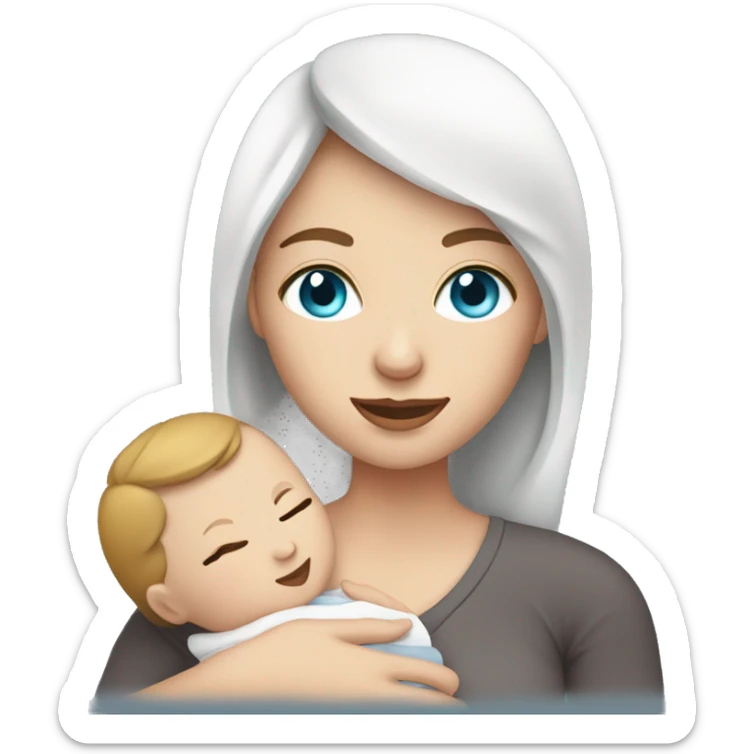 mom holding newborn baby girl with blue eyes and white skin baby sticker