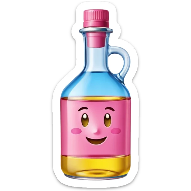 Smiling bottle of oil blue top pink outside with logo that says Diddy oil sticker