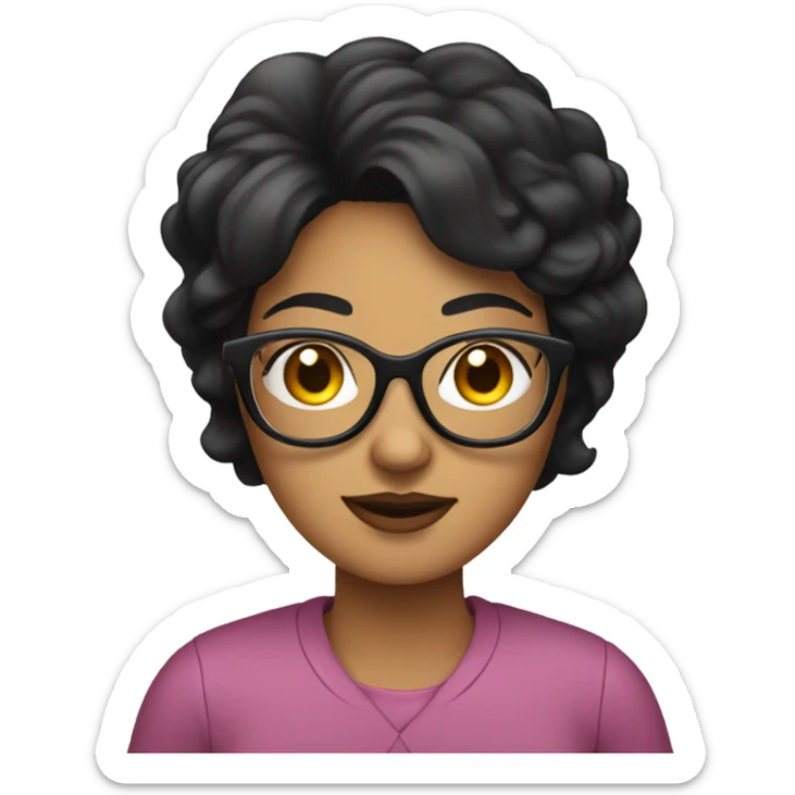 Design an emoji of a woman with black hair and glasses.  sticker