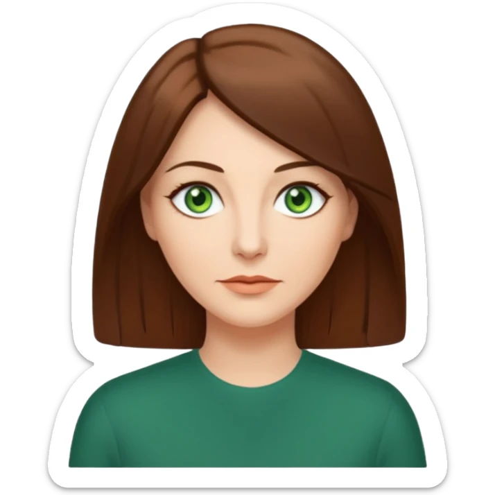 middle age woman with green eyes and shoulder length straight brown hair sticker