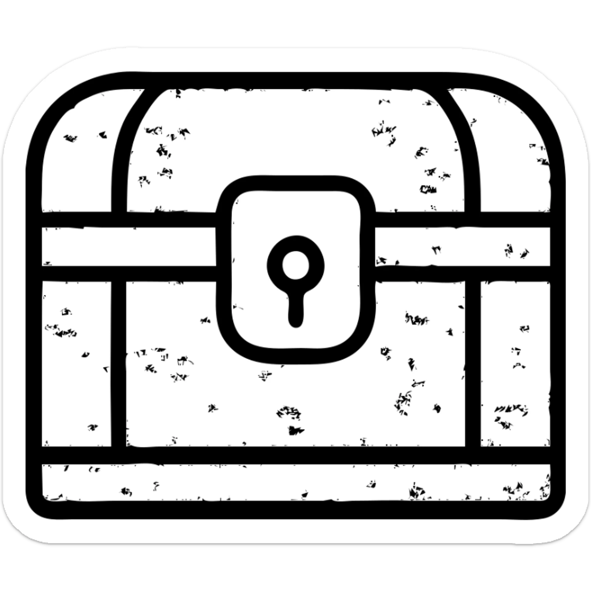 a weathered, worn, and grungy parchment styled red treasure chest with vintage feel sticker