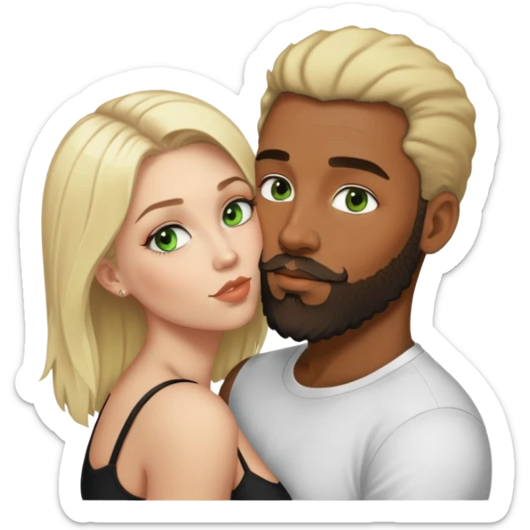 Light skin black man with beard kissing busty white woman with blond hair and green eyes  sticker