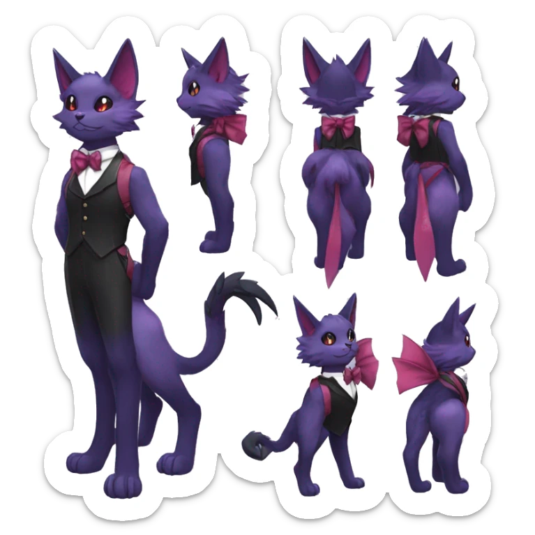 cool kawaii cute black purple red ethereal fantasy beautiful elegant nargacuga-Noivern-cat-Fakemon collar harness bow tie and bracers full body sticker