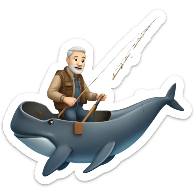 60 year old white MAN with brown hair and brown beard fishing and catching a whale sticker