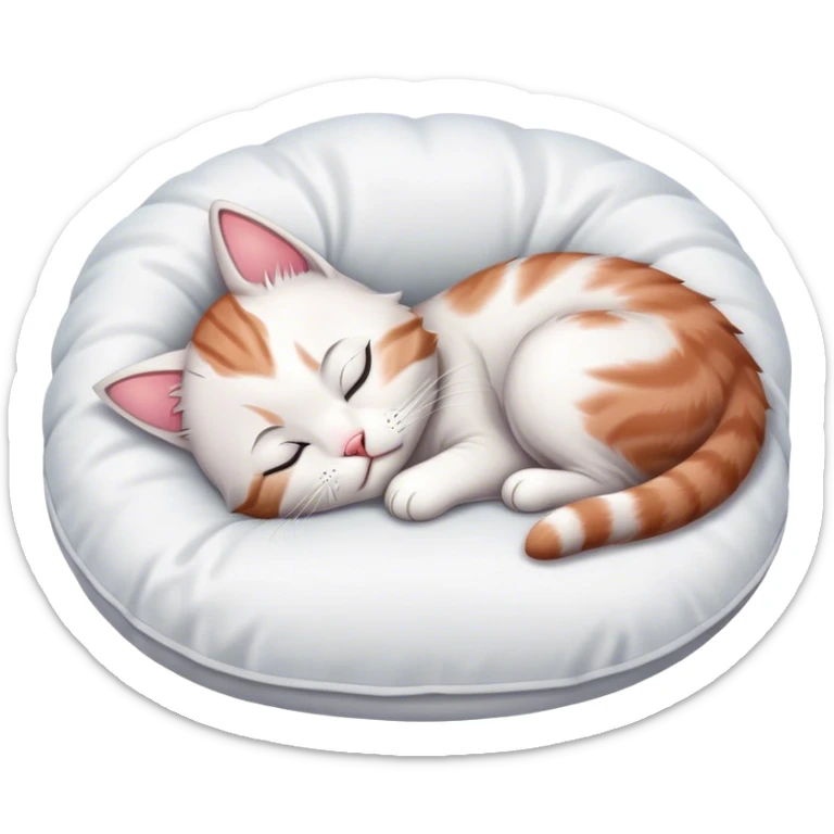 Tired kitten sleeping on a white pillow  sticker