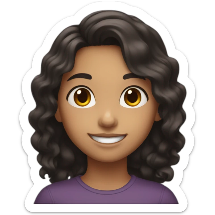A Brunt girl with a wavy black hair and the brown eyes smiling sticker
