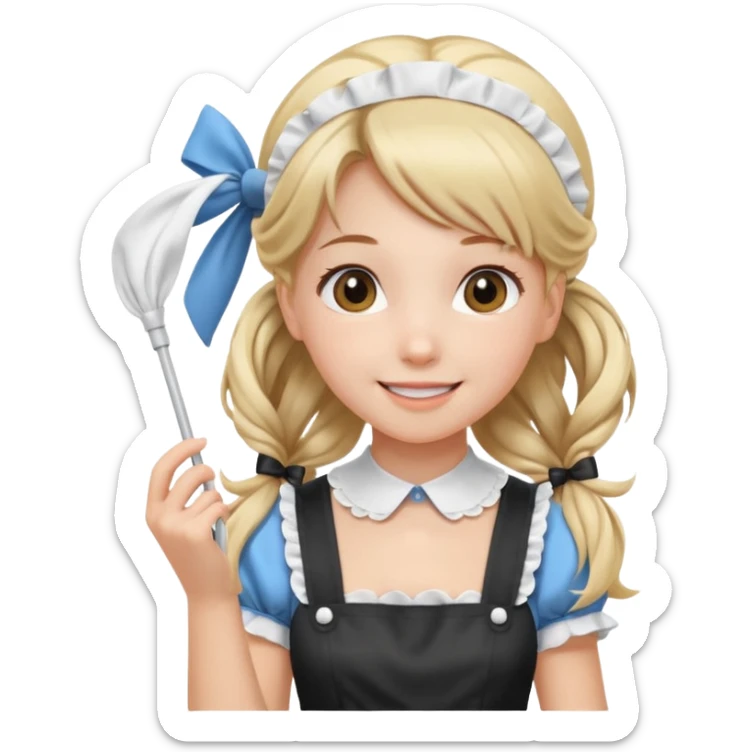 Gadis cantik memakai baju baris made seperti pembantu rambut di kelabang tersenyum manis dan membawa kain putih rambut nya tertiup angin sejuk  sticker