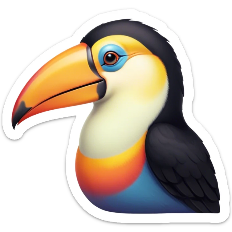 Meme-Worthy cute Sleeping Toucan Portrait Emoji, Head resting peacefully with a contented smile, showcasing a vibrantly colored beak and eyes gently closed in serene slumber, Simplified yet comically adorable features, highly detailed, glowing with a soft, drowsy tropical light, high shine, relaxed and utterly lovable, stylized with an air of playful laziness, bright and heartwarming, soft glowing outline, capturing the essence of a sleeping toucan that feels destined to become the next viral icon of adorable rest! sticker