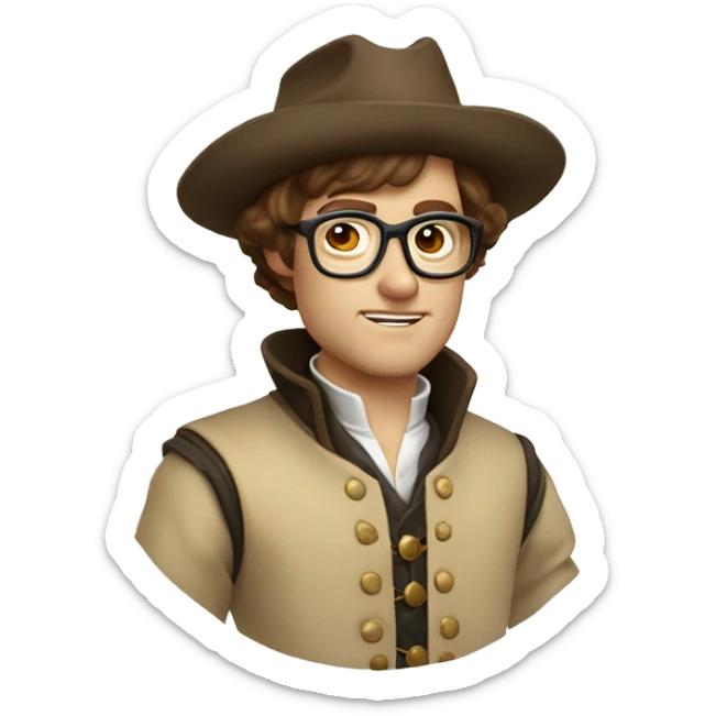Musketeer man beige jacket short brown hair garden round glasses sticker