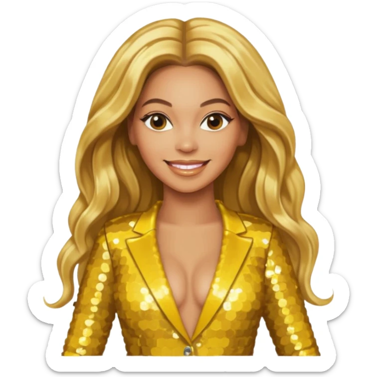 Beyonce from Destiny's Child with long golden blonde hair, yellow sequin outfit sticker