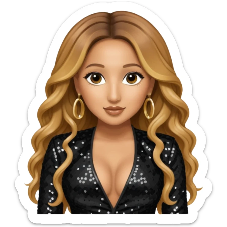 Adrienne Bailon from 3lw/Cheetah Girls with long golden brown hair, black sequin outfit sticker