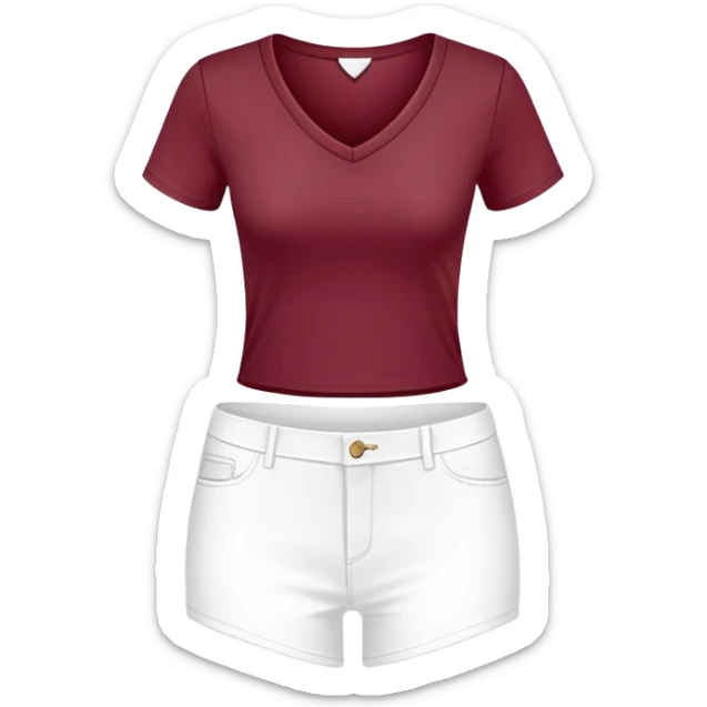 single wine red fitted v-neck t-shirt, cropped length, simple clean isolated garment only, no accessories, plain white background sticker