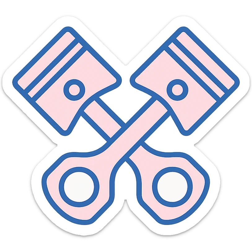 two pistons crossed into an X shape, light baby pink, flat modern style sticker