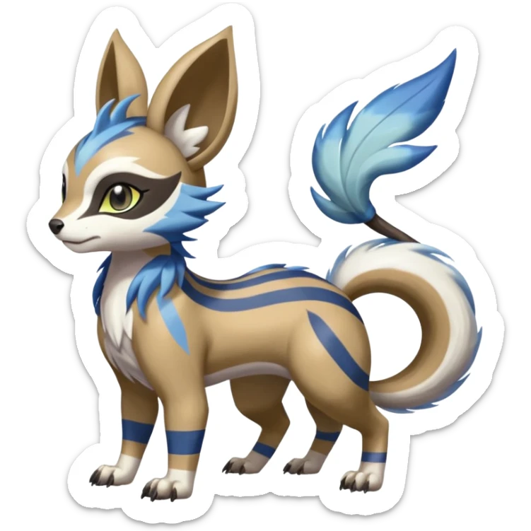 Colorful Skilled Adept Graceful Asian Painted WereGarurumon-Meloetta-Ursaring-Furret-fusion-hybrid-creature (full body) sticker