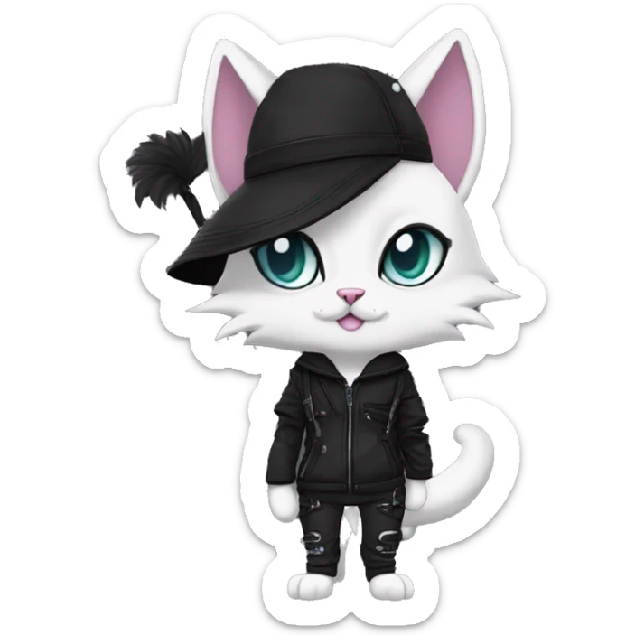 Edgy Beautiful Cool Anthro dark cat-fursona-Fakemon punk techwear fiddler hat sticker