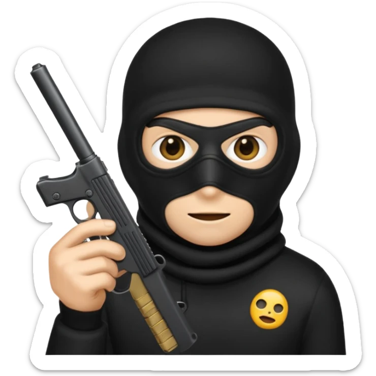 Un emoji con una balaclava negra con una pistola peine largo swicht sticker