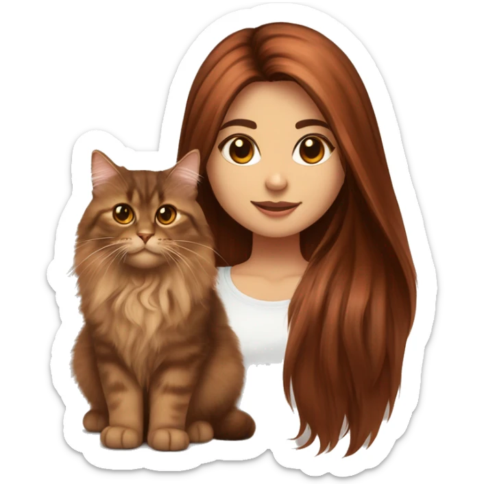 Copper red straight long haired dark brown eyed girl with tortie Siberian cat  sticker