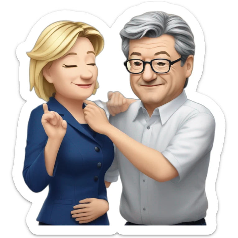 Jean luc Mélanchon qui fait un calin a Marine le pen sticker
